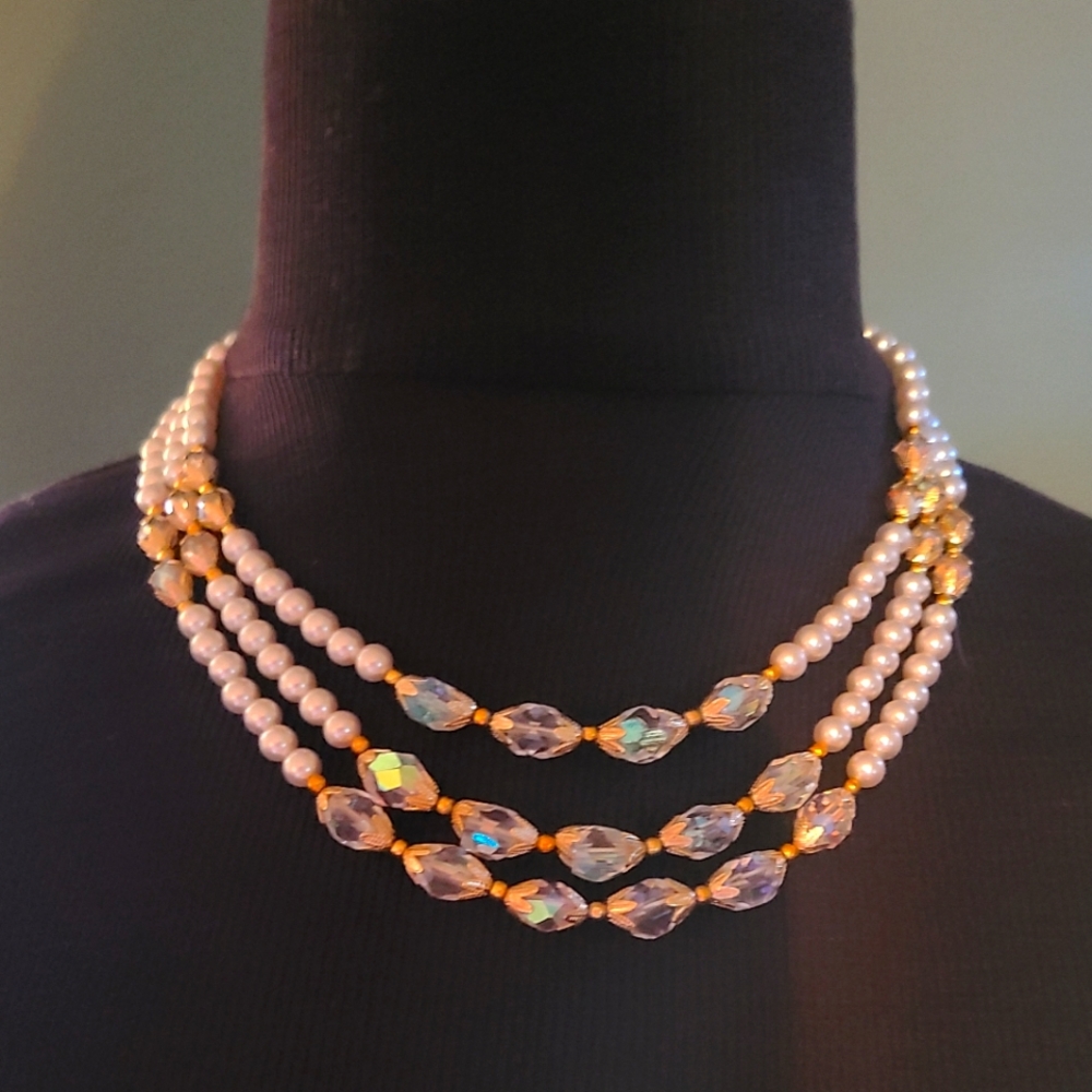 Vintage Faux Pearl and Bead Necklace
